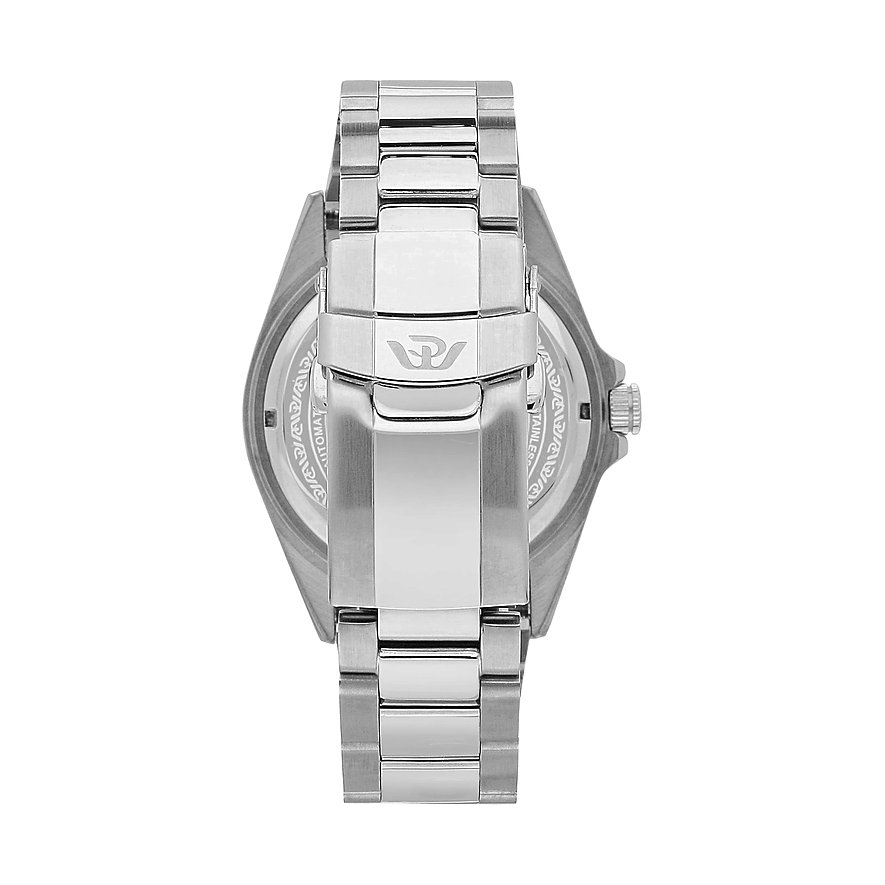 Philip Watch Armbanduhr aus Edelstahl mit silberfarbenem Gehäuse und Automatikwerk.