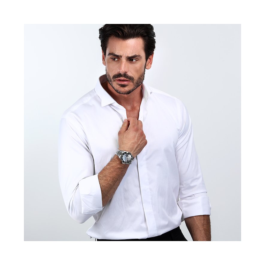 Philip Watch Edelstahl-Uhr mit schwarzem Zifferblatt und drehbarer Lünette.