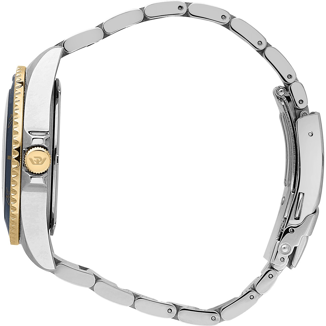 Philip Watch Edelstahl-Uhr mit goldfarbener Lünette und silbernem Armband.