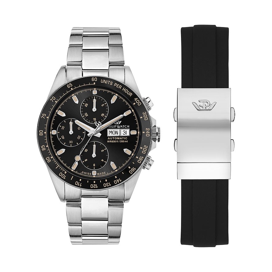 Philip Watch Uhren-Set inkl. Wechselarmband Caribe Diving R8243607006, Herren, Edelstahl, Armband: Edelstahl, Automatik, analog