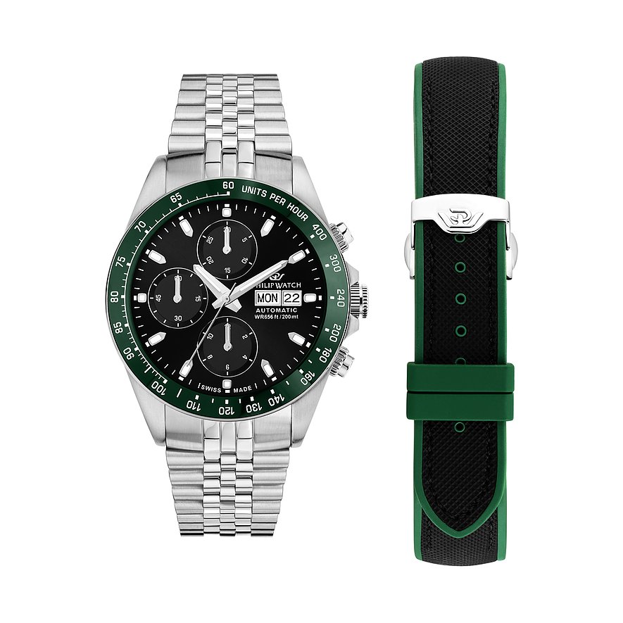 Philip Watch Uhren-Set inkl. Wechselarmband Caribe Diving R8243607026, Herren, Edelstahl, Armband: Edelstahl, Automatik, analog