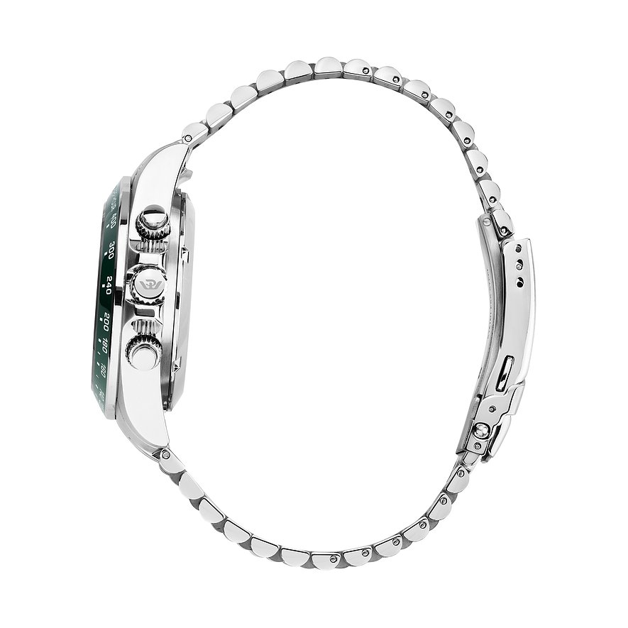 Philip Watch Edelstahl-Uhr mit grüner Lünette und silberfarbenem Armband.