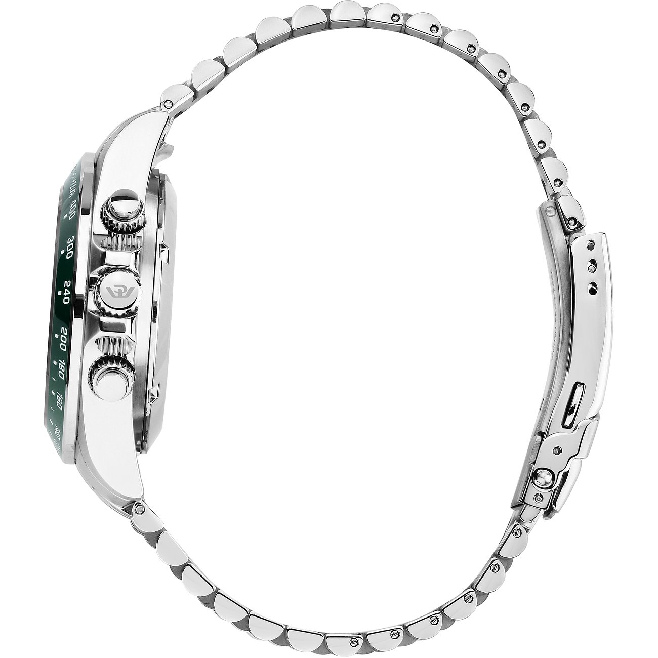 Philip Watch Edelstahl-Uhr mit grüner Lünette und silberfarbenem Armband.