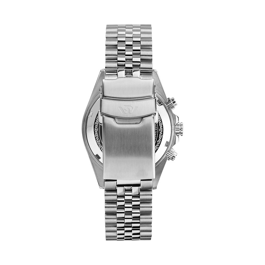 Philip Watch Armbanduhr aus Edelstahl mit Faltschließe und geriffeltem Armband.