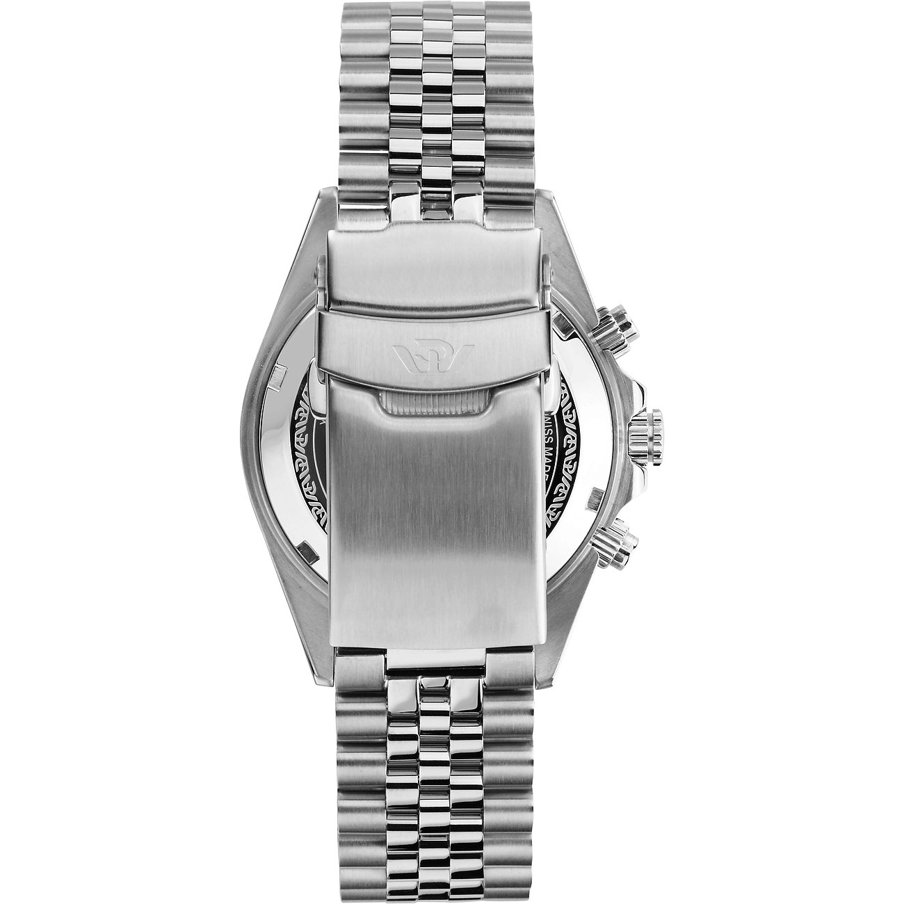 Philip Watch Armbanduhr aus Edelstahl mit Faltschließe und geriffeltem Armband.