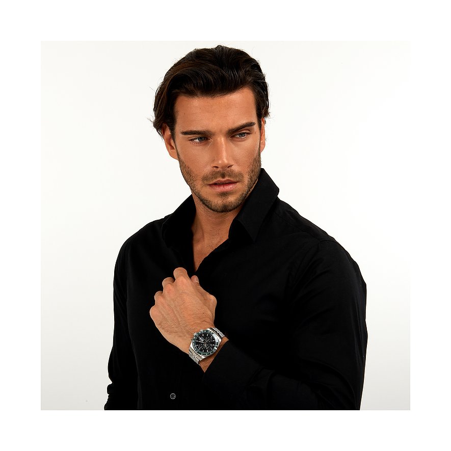 Philip Watch Herrenuhr mit Edelstahlgehäuse, silberfarben, analog, Chronograph.