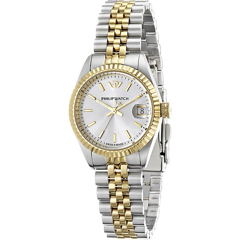 Philip Watch Damenuhr mit Edelstahlgehäuse, bicolor, analog.