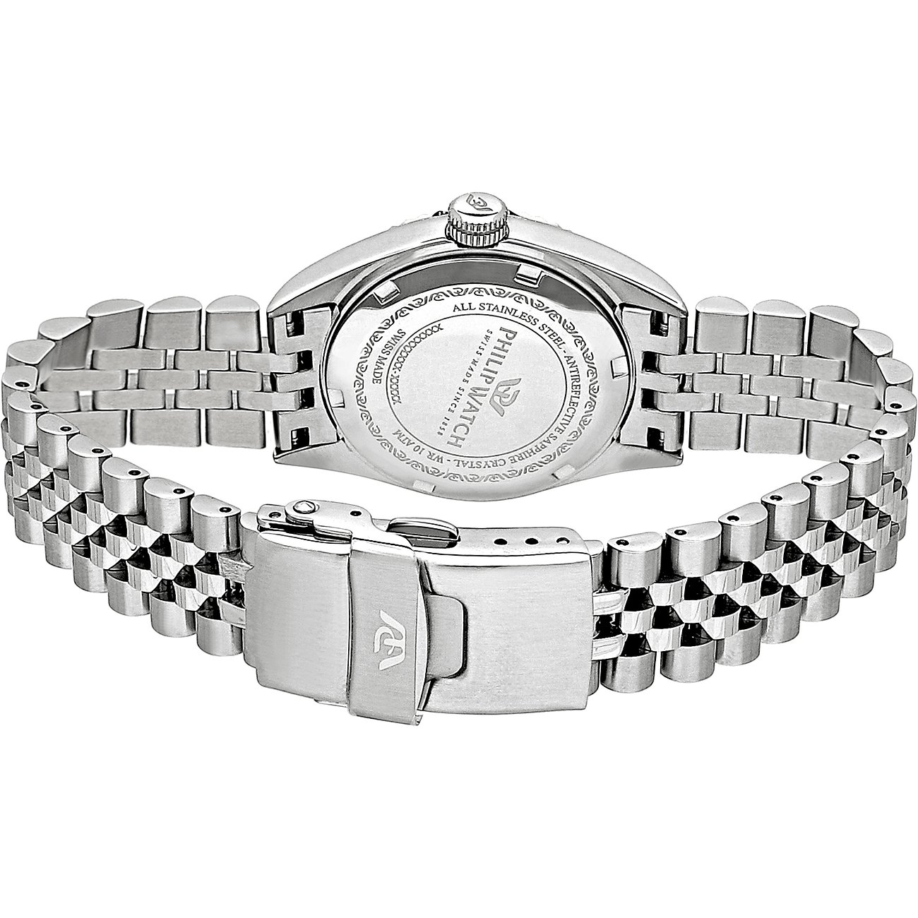 Philip Watch dameur i rustfrit stål med poleret rem og foldespænde.