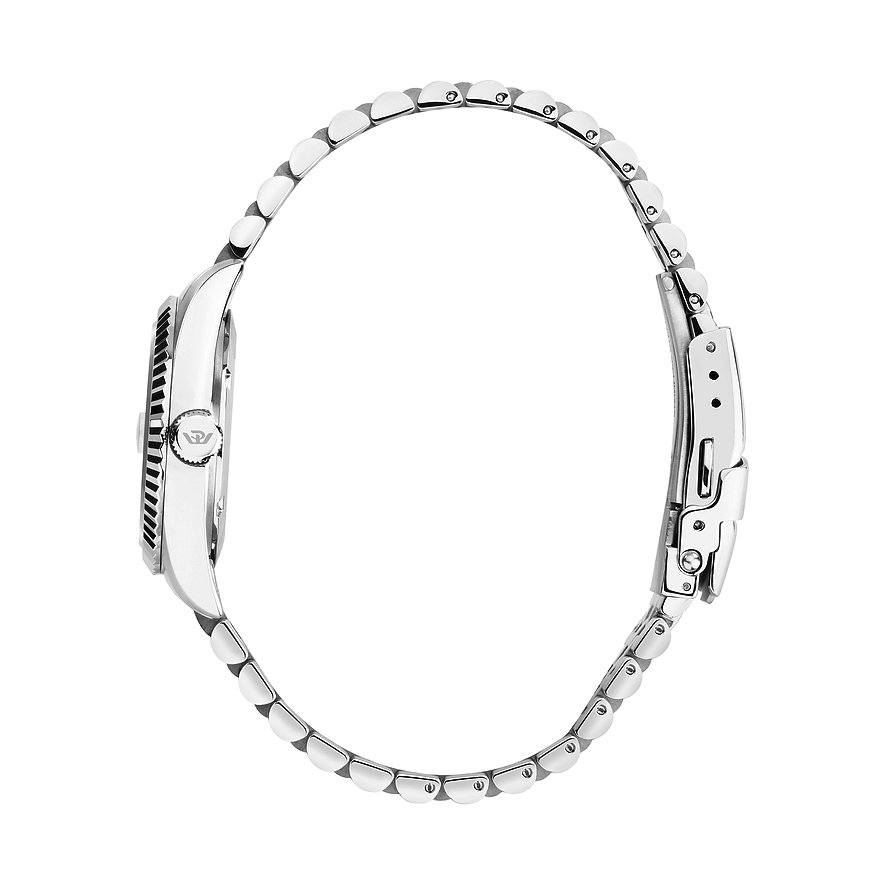 Philip Watch Damenuhr mit Edelstahlgehäuse und poliertem Metallarmband.