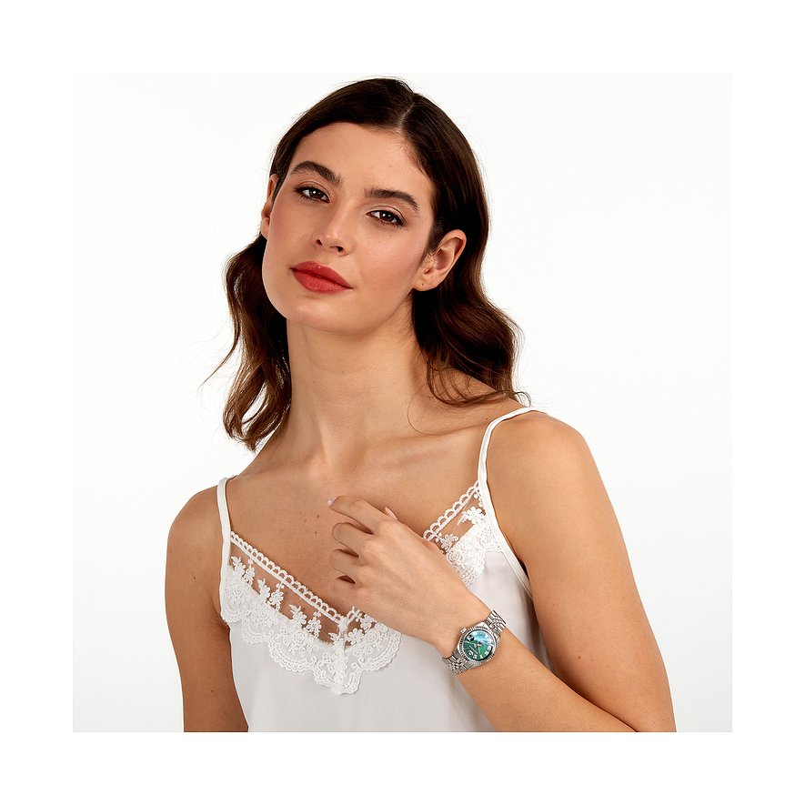 Philip Watch Damenuhr mit Edelstahlgehäuse und grünem Zifferblatt.