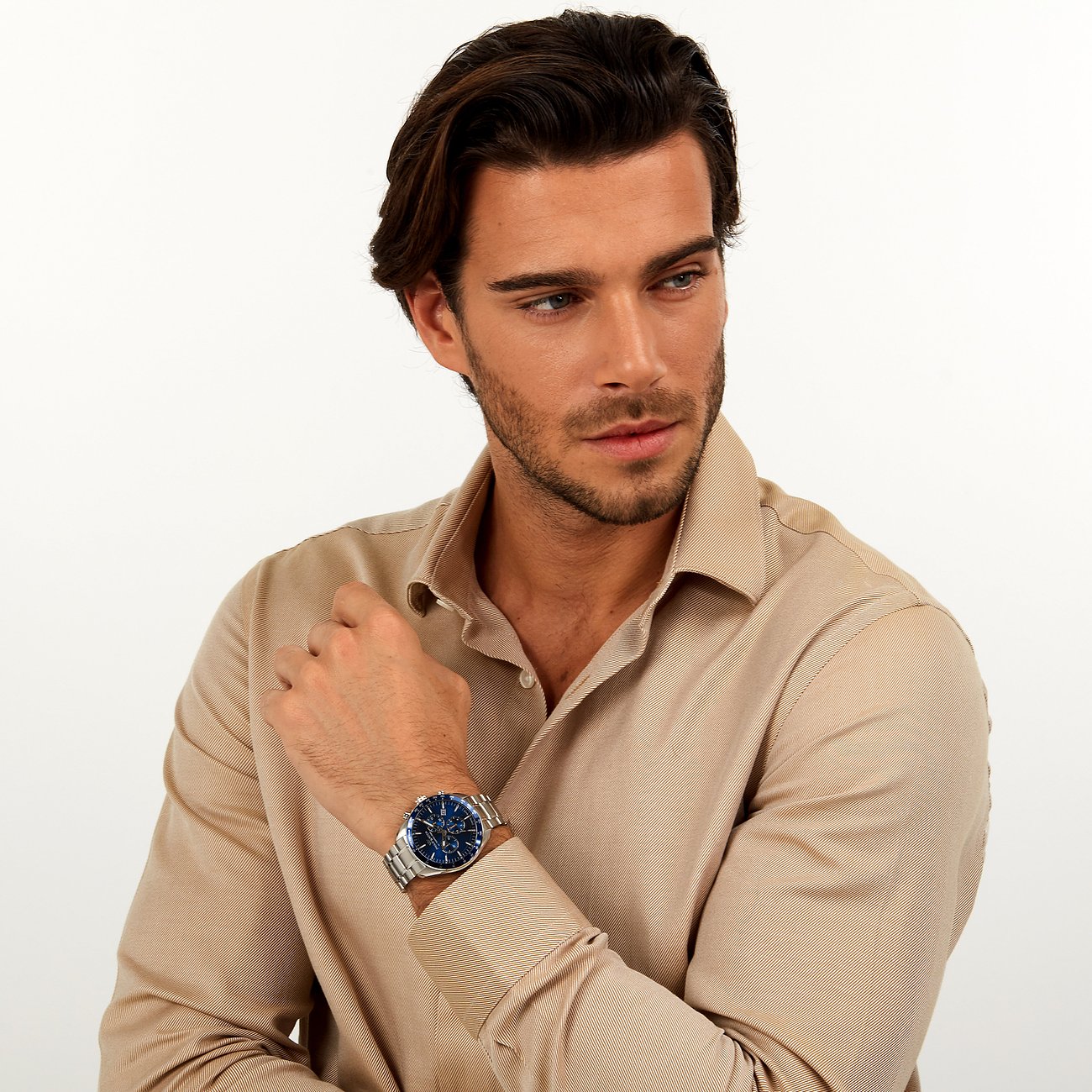 Philip Watch Herrenuhr mit Edelstahlgehäuse und blauem Zifferblatt.