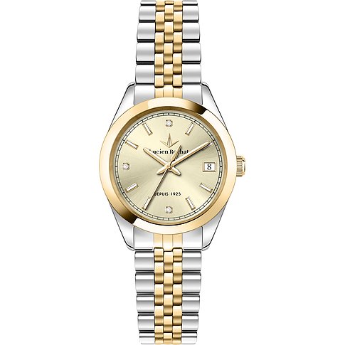 Montre Lucien Rochat pour femme avec boîtier en acier inoxydable, bicolore, analogique avec date.