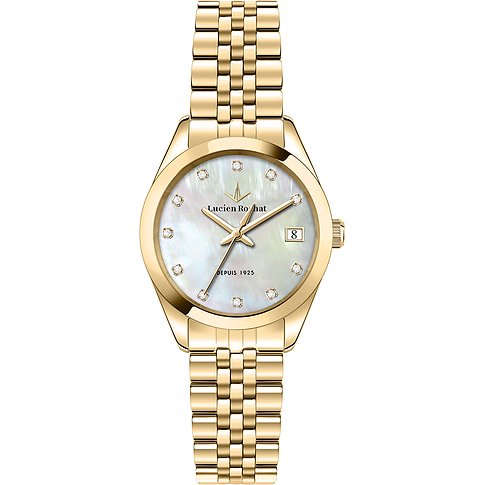 Montre Lucien Rochat pour femme avec boîtier en acier inoxydable, cadran en nacre et 8 diamants.
