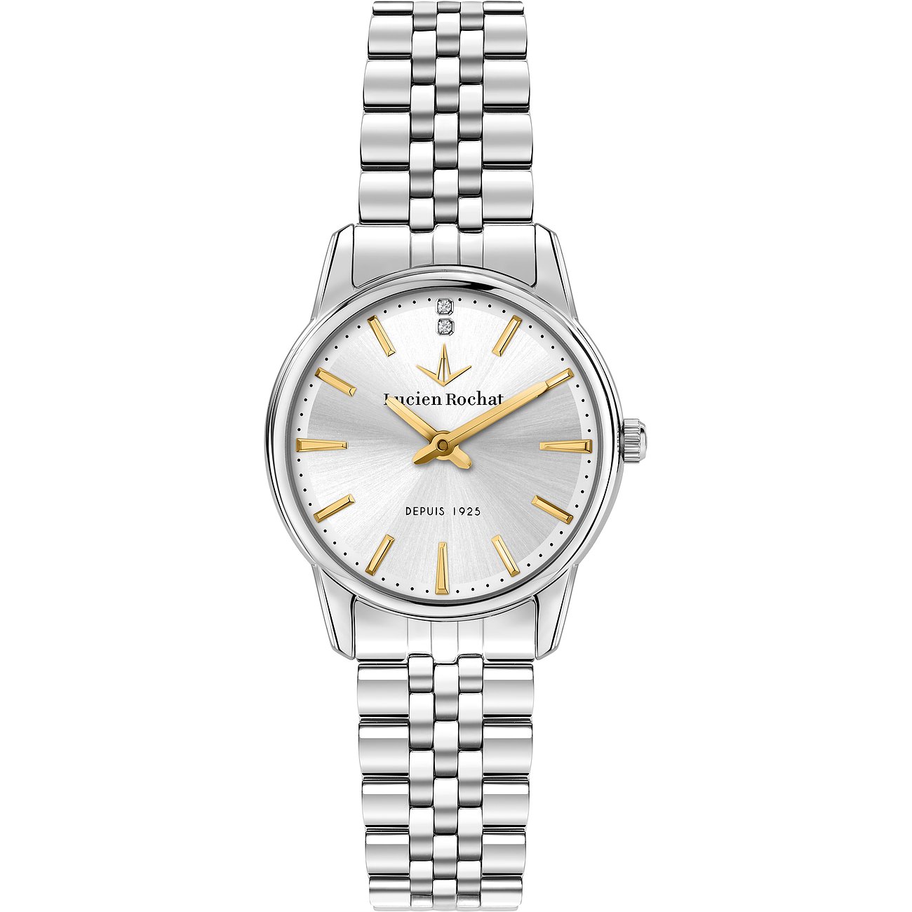 Orologio da donna Lucien Rochat in acciaio inossidabile con diamante, quadrante argentato e accenti dorati.