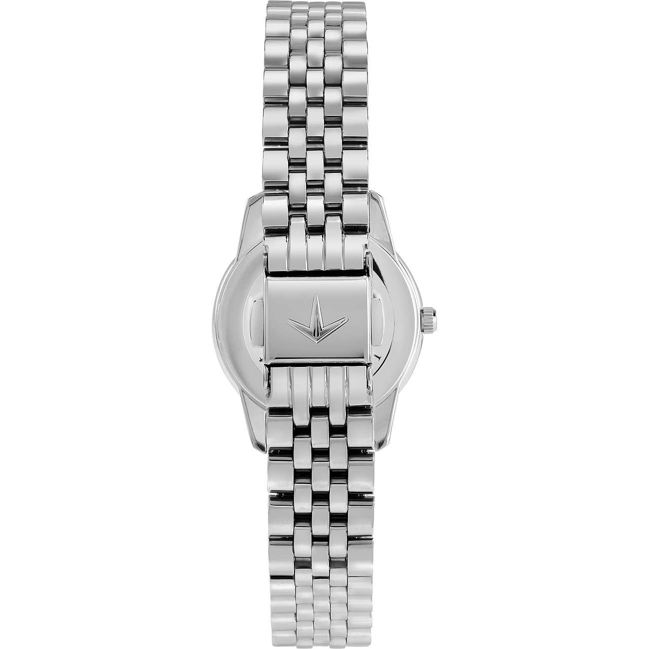 Vista posteriore dell'orologio da donna Lucien Rochat in acciaio inossidabile con diamanti. Il cinturino è chiuso.