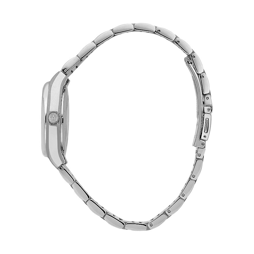 Lucien Rochat Damenuhr mit Edelstahlgehäuse, silberfarben, mit Diamanten.