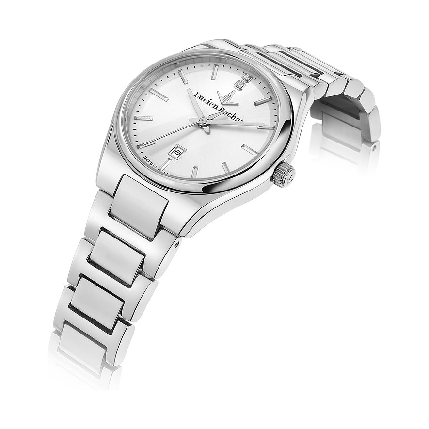 Lucien Rochat Damenuhr aus Edelstahl mit Diamanten, analog.