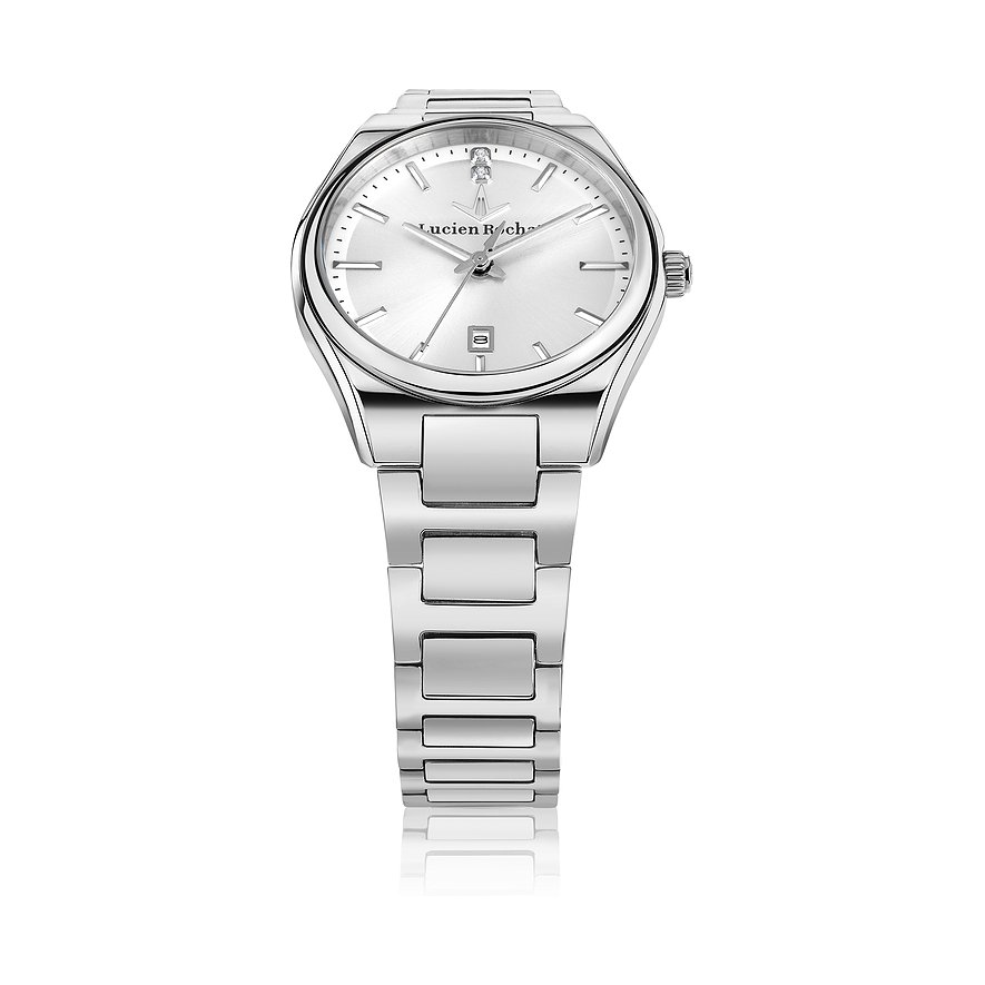 Lucien Rochat Damenuhr aus Edelstahl mit Diamanten, analog, silberfarben.