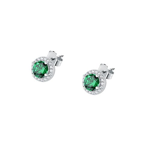 Clous d'oreilles La Petite Story en argent 925 avec zircone verte sertie pavée.