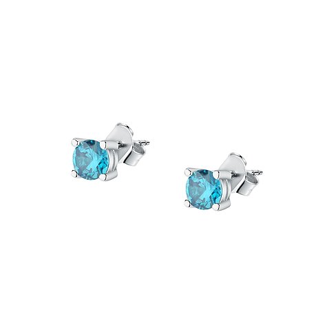 Boucles d'oreilles puces La Petite Story en argent 925 avec zircone bleue.