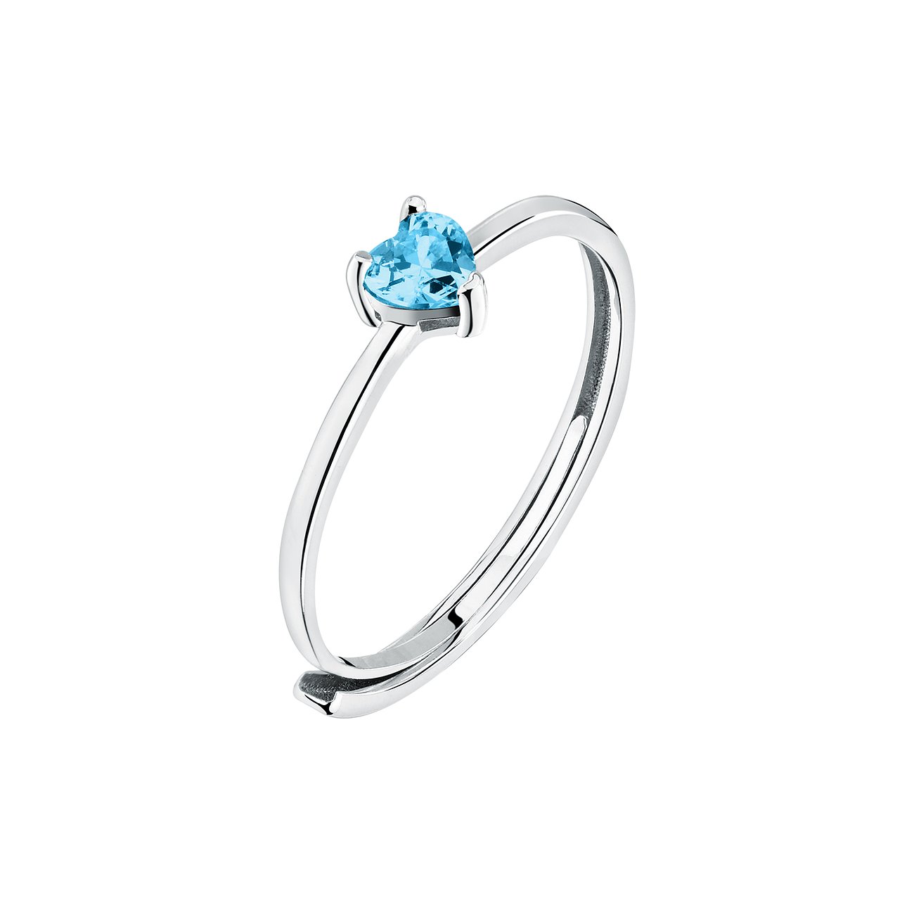 La Petite Story Ring aus 925er Silber mit blauem Zirkonia im Herzschliff.