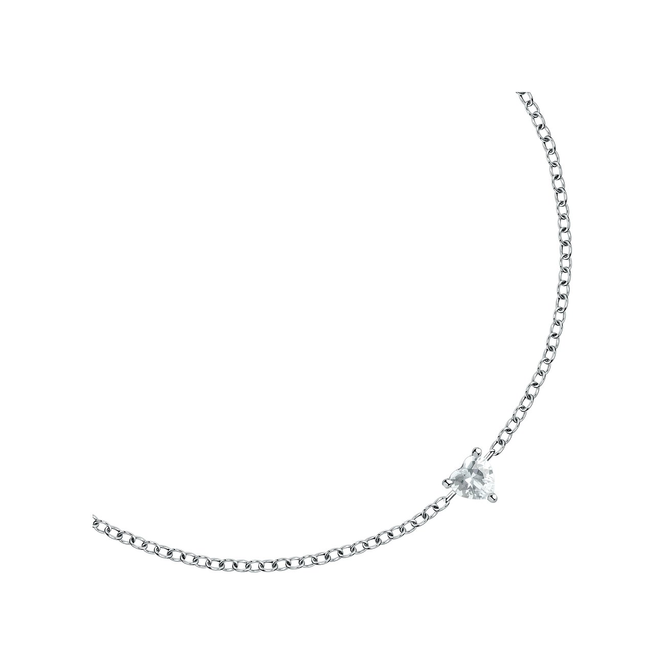 La Petite Story Silberarmband mit einem einzelnen, herzförmigen Zirkonia in der Mitte, der das Licht reflektiert.