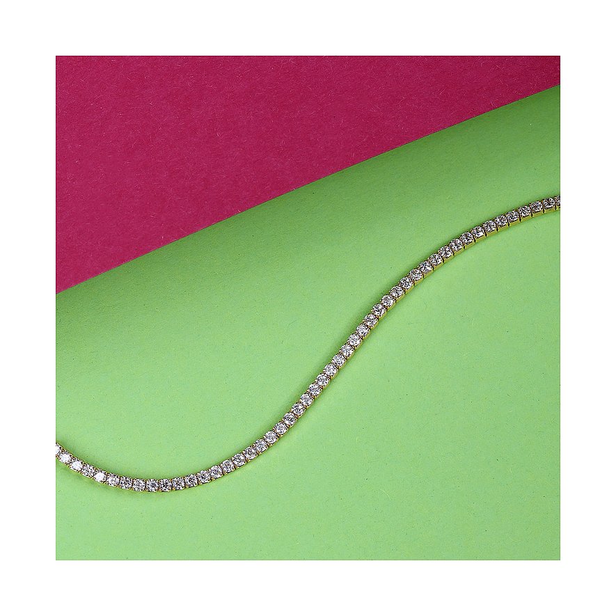 Ein goldenes Armband von La Petite Story aus 925er Silber mit mehreren funkelnden Zirkonia-Farbsteinen.