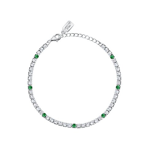 Bracelet La Petite Story en argent 925 avec zirconias blancs et pierres de couleur verte.