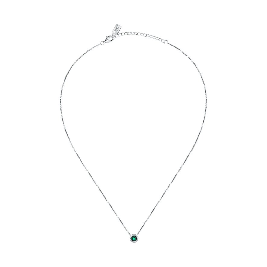 La Petite Story Halsschmuck aus 925 Silber mit grüner Zirkonia und weißen Steinen.