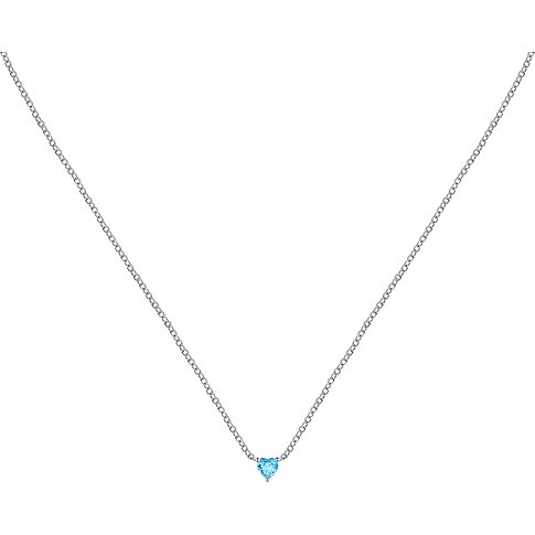 Collier La Petite Story en argent 925 avec un cœur en zircone bleue.
