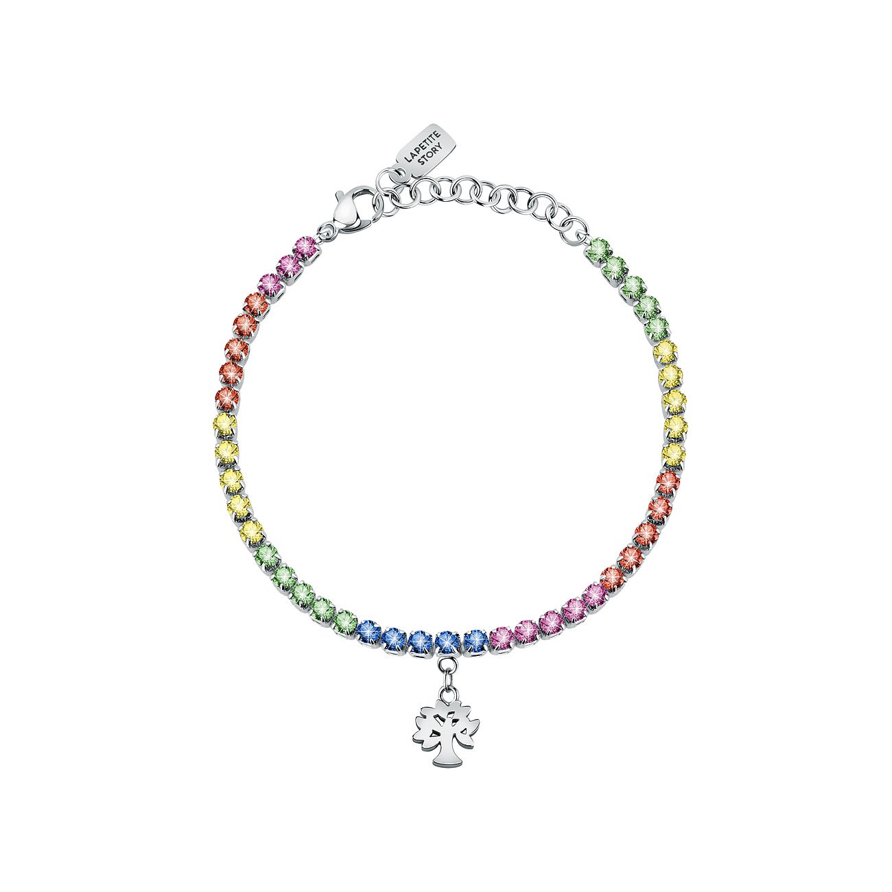 La Petite Story Armband aus Edelstahl mit bunten Zirkonia und Baum-Anhänger.