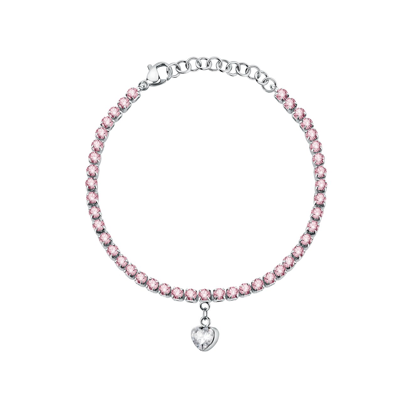La Petite Story Armband aus Edelstahl mit rosa Kristallen und Herzanhänger.