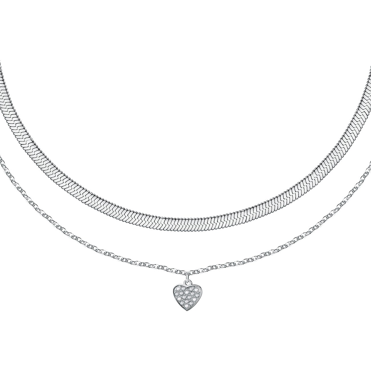 La Petite Story Halsschmuck aus Edelstahl mit Kristallen, Herzanhänger.