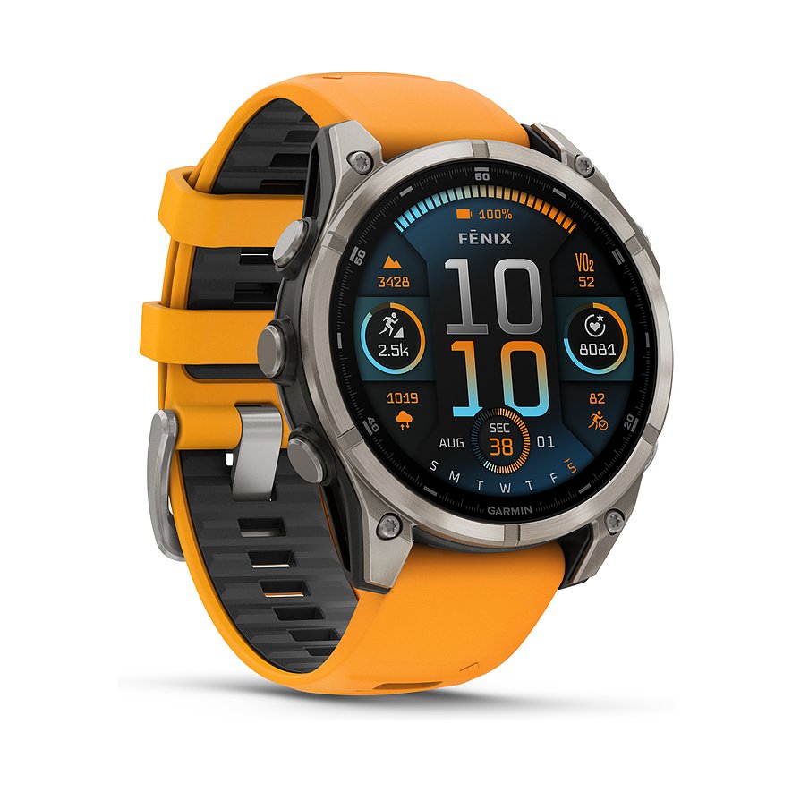 Garmin Smartwatch Fenix 8 - 47 mm AMOLED Sapphire Graphit Titanium Titan 010-02904-11, Unisex, Titan, Kunststoff, Armband: Silikon, Akku, digital