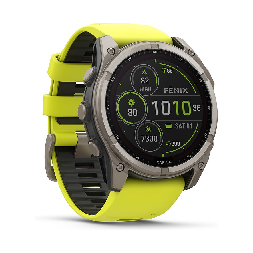 Garmin Smartwatch Fenix 8 - 51 mm Solar Sapphire Graphit Titanium Titan 010-02907-21, Herren, Titan, Kunststoff, Armband: Silikon, Akku, digital