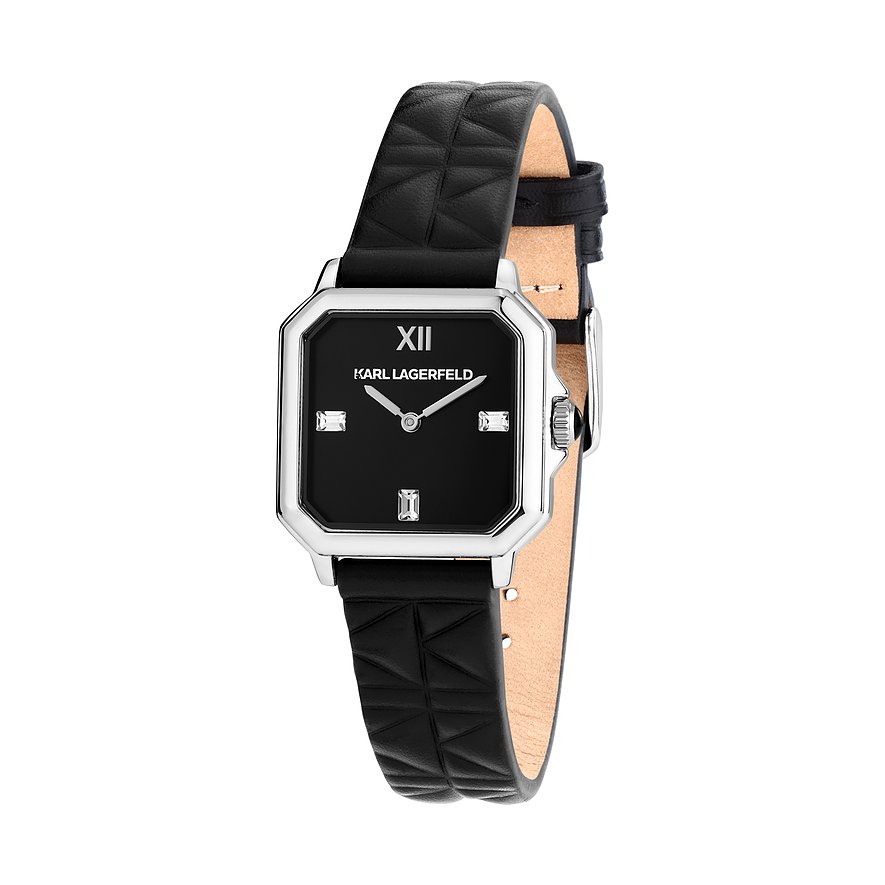 Karl Lagerfeld Damenuhr R0551102502, Damen, Edelstahl, Armband: Leder, Quarz, analog