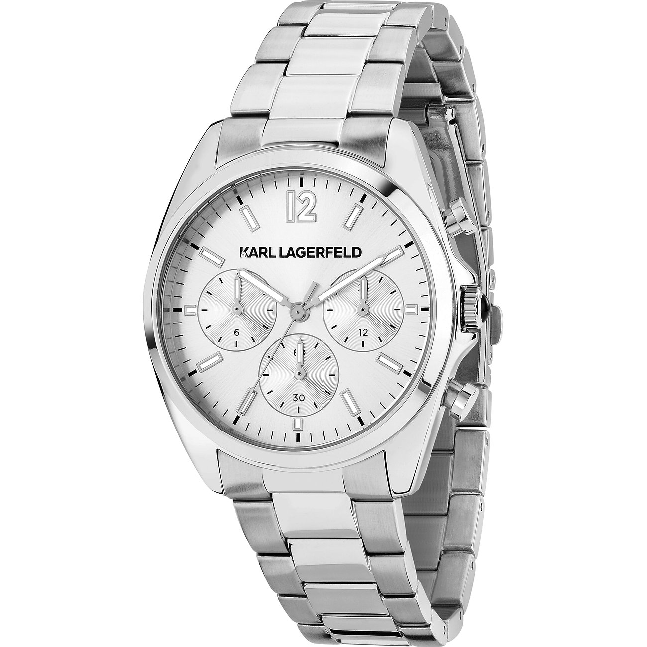 Karl Lagerfeld Damenuhr aus Edelstahl mit analoger Anzeige und Chronograph.