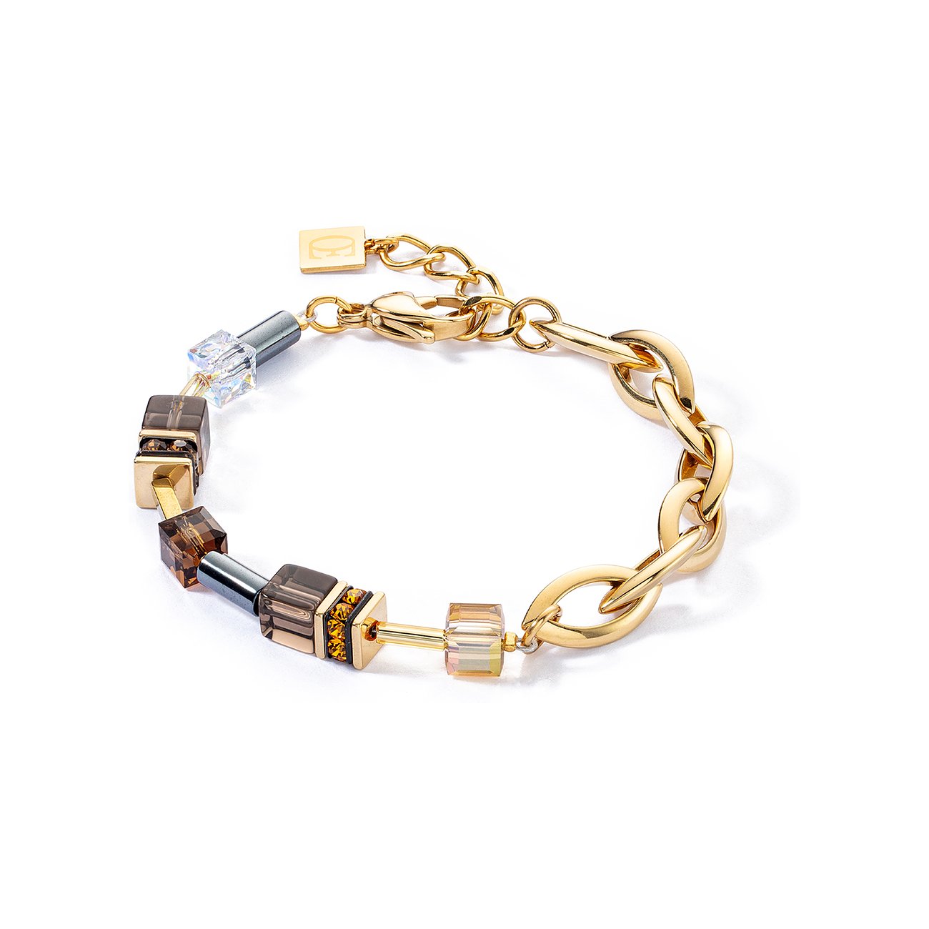 Coeur de Lion Armband aus Edelstahl mit Rauchquarz und Kristallen.