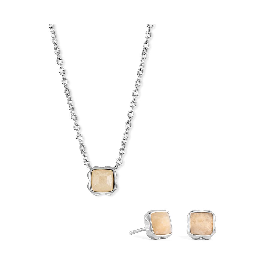 Coeur de Lion Schmuck-Set, Jade, Damen, Edelstahl, creme