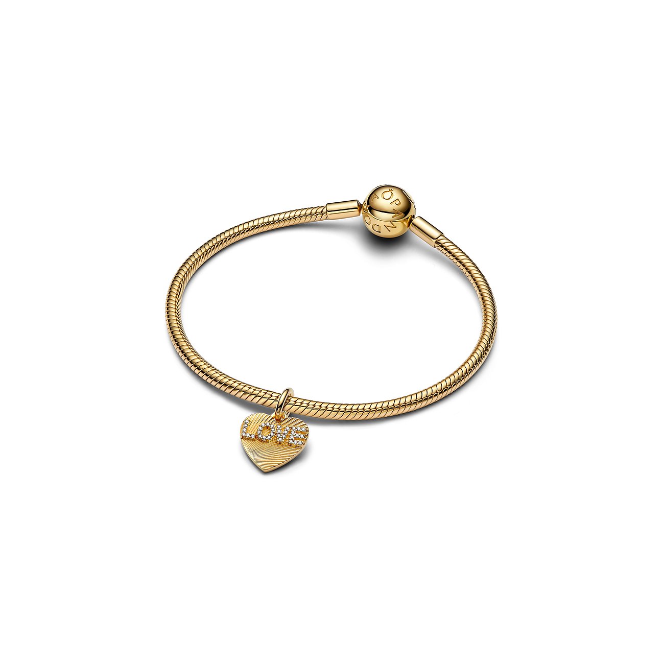 Pandora Armband aus Metall mit Zirkonia und Herz-Anhänger.