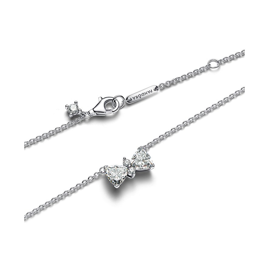Pandora Halsschmuck aus 925er Silber mit Zirkonia und Schleifen-Anhänger.
