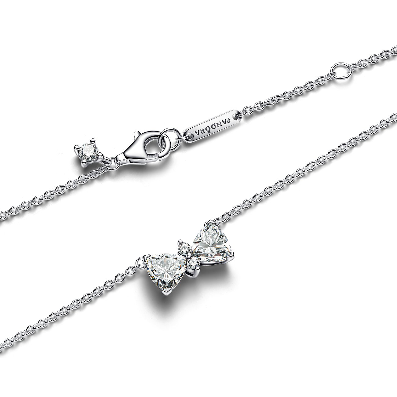 Pandora Halsschmuck aus 925er Silber mit Zirkonia und Schleifen-Anhänger.