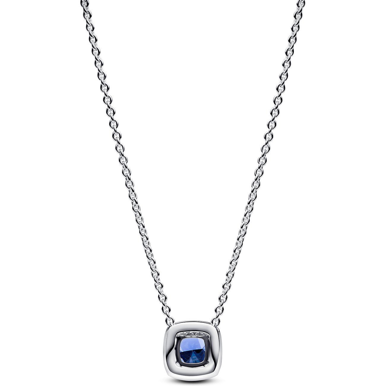 Pandora Silber 925 Halskette mit blauem Stein und Gliederkette.
