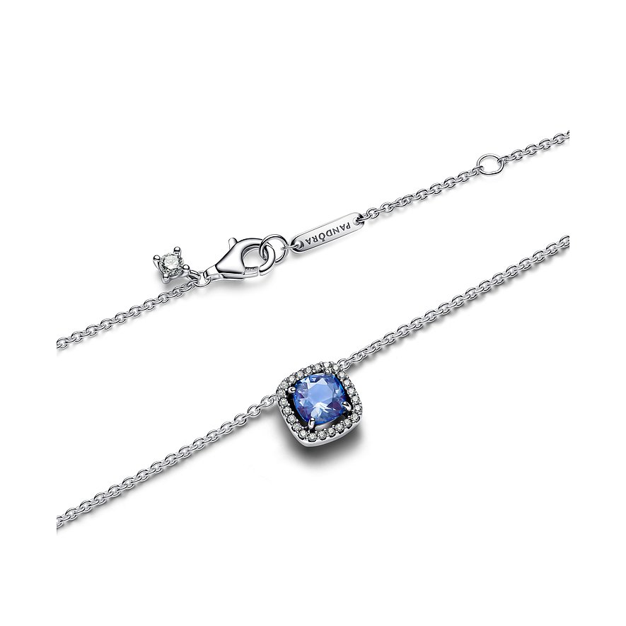 Pandora Halskette aus 925er Silber mit blauem Farbstein und Zirkonia.