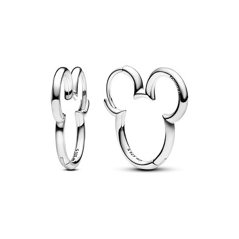 Pandora Ohrringe aus 925er Silber, poliert, mit Mickey Mouse Motiv.