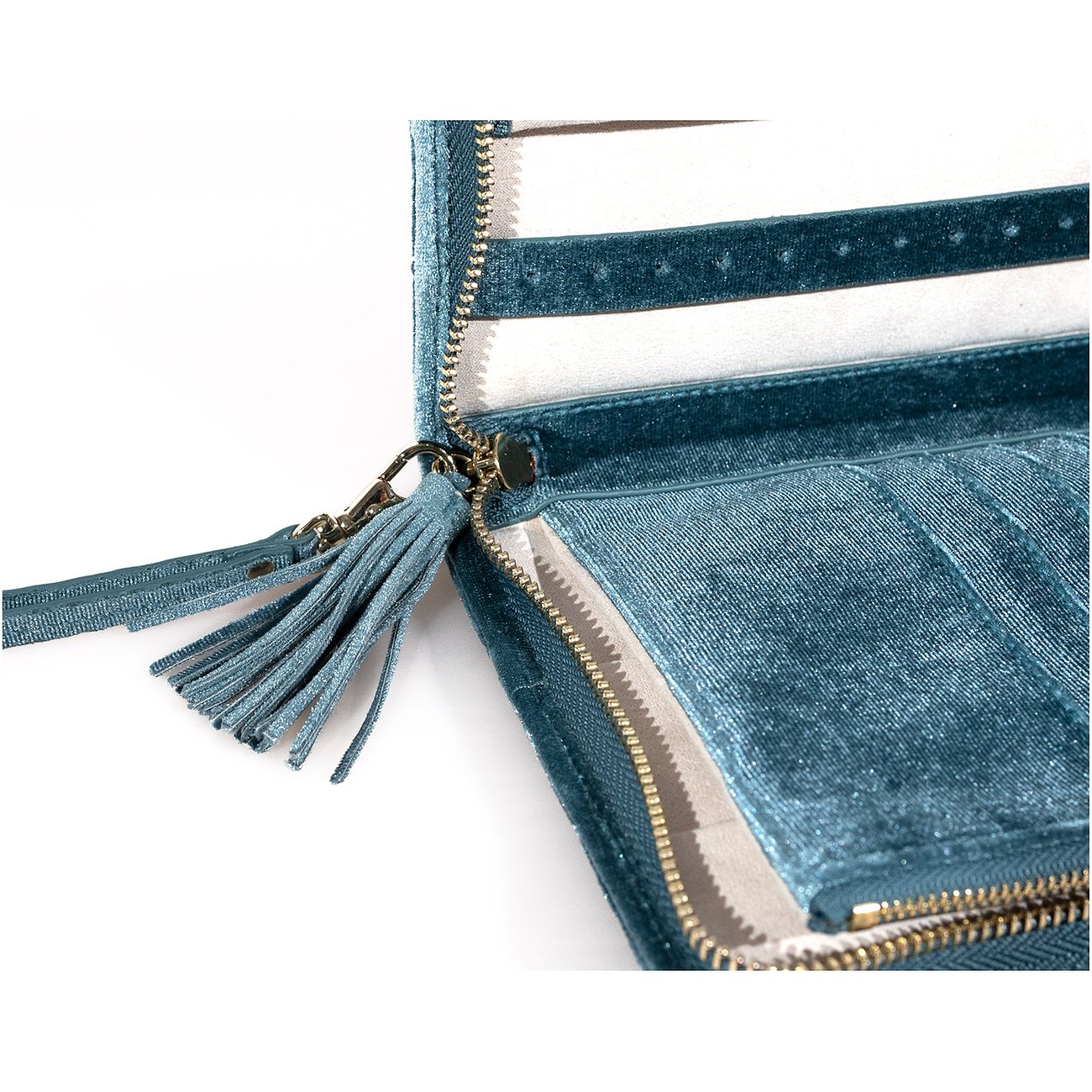 Friedrich23 Schmuckkästchen aus blauem Samt mit Quaste.