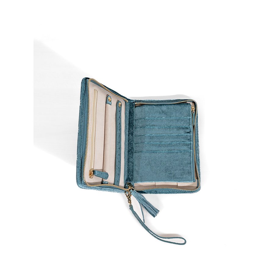 Friedrich23 Schmuck-Etui aus blauem Samt mit Reißverschluss und Quaste.