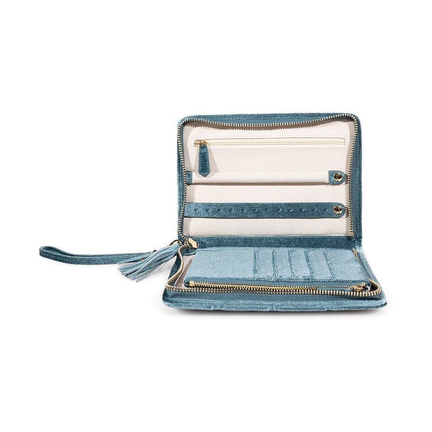 Friedrich23 Schmuckkästchen aus blauem Samt mit Reißverschluss und Quaste.