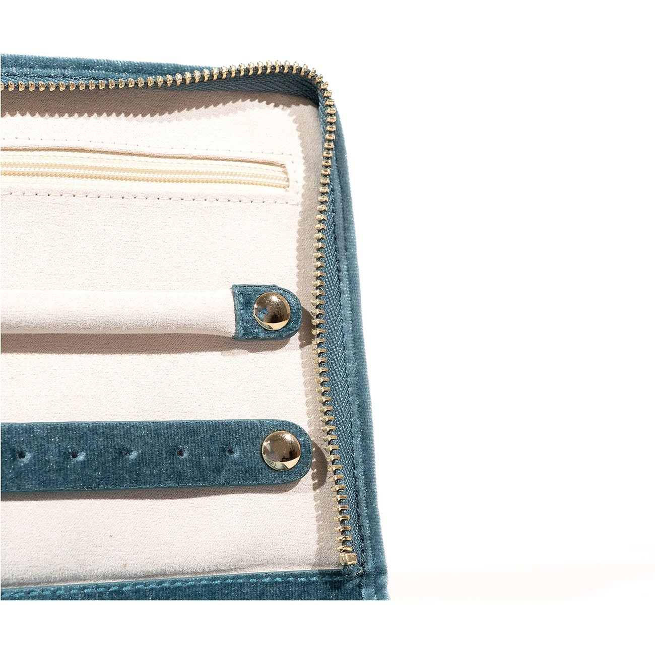 Friedrich23 Schmuckkästchen aus blauem Samt mit Reißverschluss und Druckknöpfen.