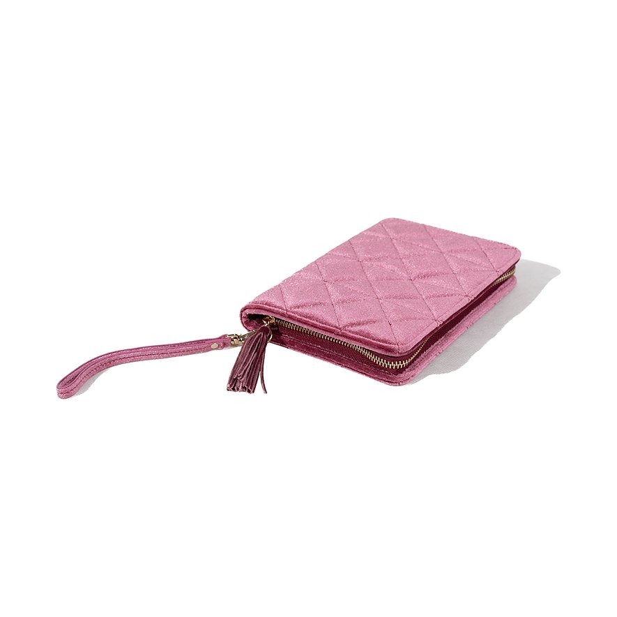 Friedrich23 Clutch aus Samt in Rosa mit gestepptem Design und Quaste.